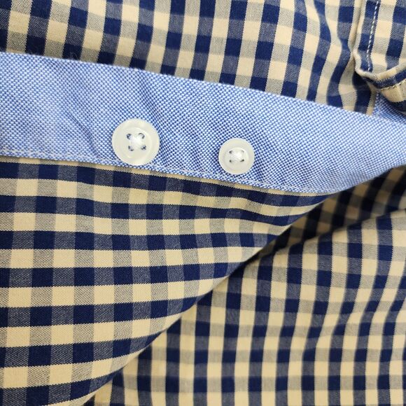 Nautica Mens Shirt Large Classic Fit Long Sleeve Button Up Pocket Blue Tan Check - Picture 8 of 10